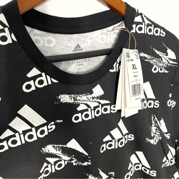 Adidas men Brand’s love all over logo printed Tshirt black white size XL NWT - Picture 4 of 10